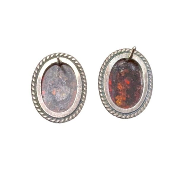 Sterling Silver 925 Amber Oval Stud Earrings Retro Chic Jewelry - Picture 11 of 11
